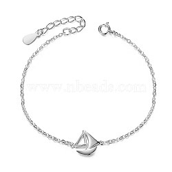 SHEGRACE Classic 925 Sterling Silver Link Bracelets, Sailboat, Silver, 6-1/8 inch(155mm)(JB366A)