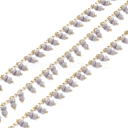 Handmade Glass Beaded Chains, Soldered, with Golden Tone Brass Findings and Spool, Long-Lasting Plated, Gray, 2x1mm, about 32.8 Feet(10m)/roll(CHC-I006-16M)