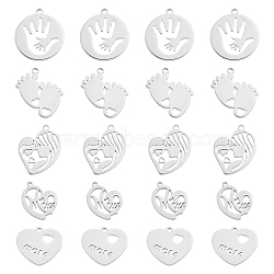 20Pcs 5 Style Mother's Day 304 Stainless Steel Pendants, Mix-shped, Stainless Steel Color, 18~25x17~21.5x1.5mm, Hole: 1.6~2mm, 4pcs/style(STAS-SC0004-09)