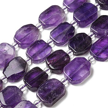 Natural Amethyst Beads Strands, with Seed Beads, Faceted Rectangle, 13~17x12~13x5~7mm, Hole: 1.2mm, about 20~22pcs/strand, 15.24~15.28 inch(38.7~38.8cm)