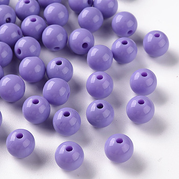 Opaque Acrylic Beads, Round, Lilac, 10x9mm, Hole: 2mm