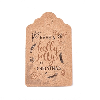 Paper Gift Tags, Hange Tags, For Arts and Crafts, For Christmas, with Word Holly & Jolly, BurlyWood, 50x30x0.3mm, Hole: 5mm