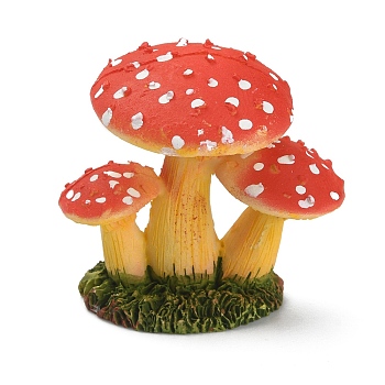 Resin Potted Mushroom Display Ornaments, Miniature Artificial Pensai Plants, for Dollhouse Decor Mini Garden, Orange Red, 36x28.5x37mm