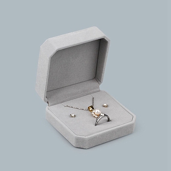 Velvet Box, for Jewelry Set, Square, Light Grey, 9x9x4.5cm