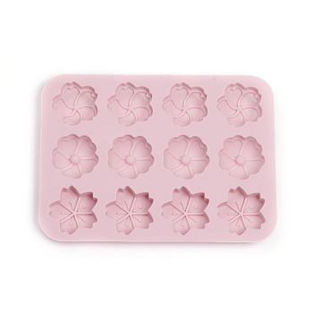 Food Grade Silicone Molds, Fondant Molds, Ice Cube Molds, For DIY Cake Decoration, Chocolate, Candy, UV Resin & Epoxy Resin Jewelry Making, Sakura Flower, Pink, 170x126x11mm, Flower: 35x32mm, 33mm, 33mm