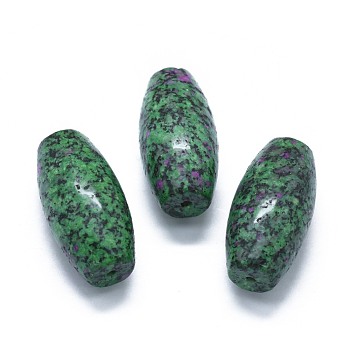 Natural Ruby in Zoisite Two Half Drilled Holes Beads, Dyed, Oval, 49.5~50x25mm, Hole: 2mm