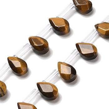 Natural Tiger Eye Beads Strands, Faceted, Teardrop, Top Drilled, 9x6x4mm, Hole: 0.8mm, about 30~32pcs/strand, 16.54''(42cm)