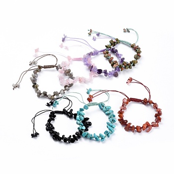 Adjustable Natural & Synthetic Mixed Stone Chip Beads Braided Bead Bracelets, with Nylon Thread, 1-7/8 inch(4.8cm)