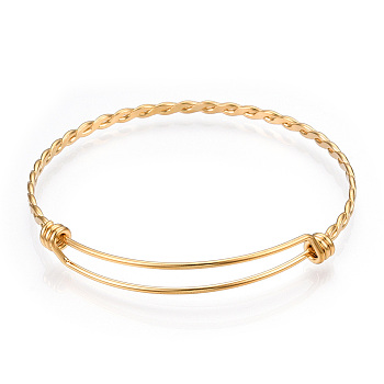 Adjustable 304 Stainless Steel Expandable Bangle Making, Real 18K Gold Plated, 65mm