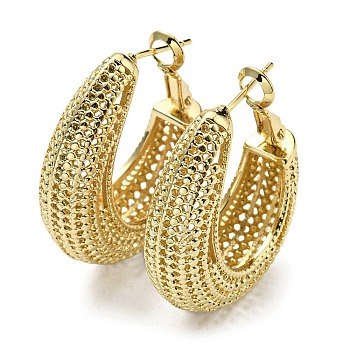 Rack Plating Brass Hollow Teardrop Hoop Earrings, Lead Free & Cadmium Free, Real 18K Gold Plated, 32x29x10mm