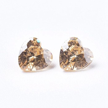 Cubic Zirconia Pointed Back Cabochons, Heart, Faceted, Goldenrod, 5x5x3mm