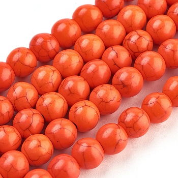 Synthetic Turquoise Beads Strands, Dyed, Round, Orange Red, 4mm, Hole: 1mm, about 110pcs/strand, 15.6 inch