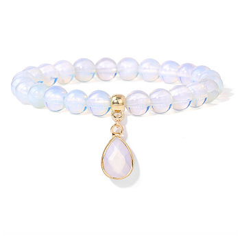 Synthetic Opalite Beaded Stretch Bracelets, with Teardrop Charm, 7-1/2 inch(19cm)