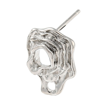 Brass Stud Earring Findings, Irregular Hollowing, Platinum, 15.5x11mm, Hole: 1.6mm, Pin: 13.5mm