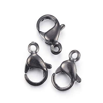 304 Stainless Steel Lobster Claw Clasps, Parrot Trigger Clasps, Electrophoresis Black, 12x7x3.5mm, Hole: 1.5mm