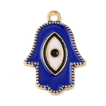 Alloy Enamel Pendants, Golden, Evil Eye Style, Hamsa Hand, 21x15x1.5mm, Hole: 1.6mm