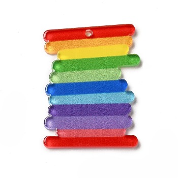 Rainbow Color Printed Acrylic Pendants, Rectangle Pattern, 35.5x27x2mm, Hole: 1.6mm