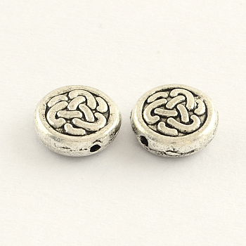 Tibetan Style Zinc Alloy Flat Round Beads, Antique Silver, 10x4mm, Hole: 1mm, about 752pcs/1000g
