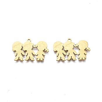 201 Stainless Steel Pendants, Girl & Boy, Real 18K Gold Plated, 16x24x1mm, Hole: 1.4mm