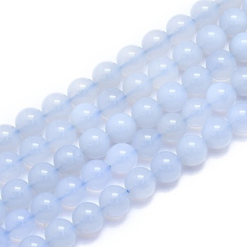 Natural Blue Chalcedony Beads Strands, Round, 10~10.5mm, Hole: 1mm, about 37pcs/Strand, 15.35 inch(39cm)