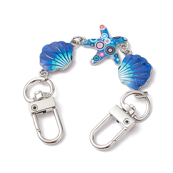 Ocean Theme Alloy Enamel Link Purse Strap Extenders, Shell & Starfish Purse Extension Chains with Swivel Clasp, Royal Blue, 14.2cm