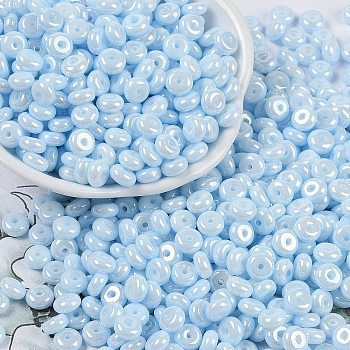 Opaque Colours Luster Glass Seed Beads, Donut, Light Blue, 6.5x3mm, Hole: 1.8mm, about 1363pcs/pound