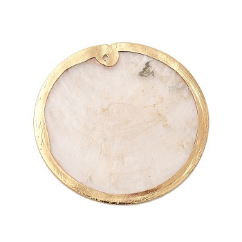 Natural Capiz Shell Pendants, Golden Plated Brass Edge Flat Round Charms, 49.5x1mm, Hole: 1.2mm