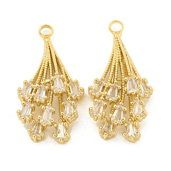 Brass Micro Pave Clear Cubic Zirconia Pendants, Firework , Real 18K Gold Plated, 30x15.5x7mm, Hole: 2.5mm