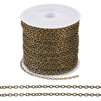 Brass Coated Iron Flat Cable Chains, Soldered, with Spool, Flat Oval, Antique Bronze, 2.5x2x0.3mm, about 32.81 Feet(10m)/Roll