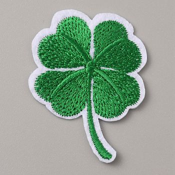 Non-Woven Fabrics Computerized Embroidery Cloth Iron on/Sew on Patches, Costume Accessories, Clover, Green, 47.5x36x1.5mm