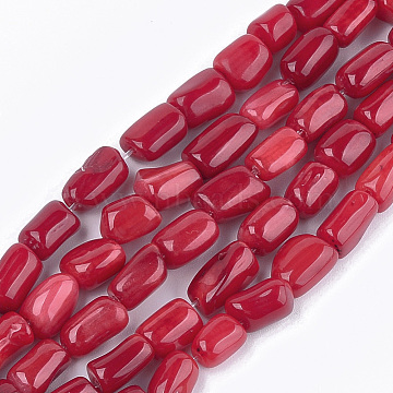 Sea Bamboo Coral(Imitation Coral) Beads Strands, Dyed, Nuggets, Red, 7~11x4~9x4~6mm, Hole: 0.7mm, about 48~80pcs/strand, 15.9 inch(X-CORA-S028-01)