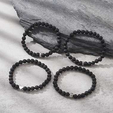 4Pcs 4 Style Heart & Round & Flat Round Alloy & Natural Lava Rock Beaded Stretch Bracelets Set for Women(BJEW-JB09365)-2