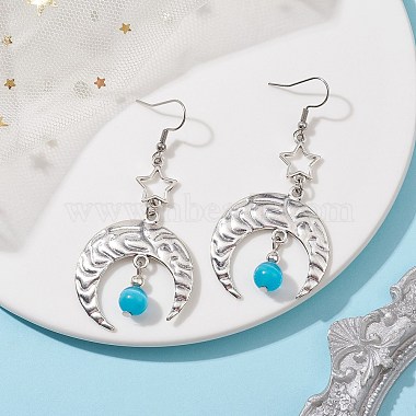 Antique Silver Alloy Star & Moon Dangle Earrings(EJEW-JE05637-05)-2