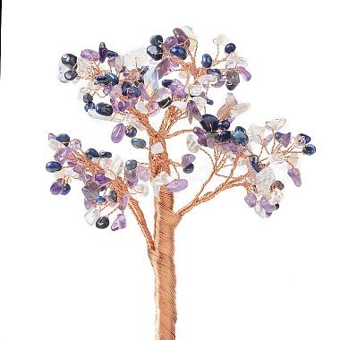 セラミック花瓶のディスプレイ装飾に真鍮で包まれたワイヤー金のなる木を備えた天然および合成宝石チップ(DJEW-B007-02D)-2