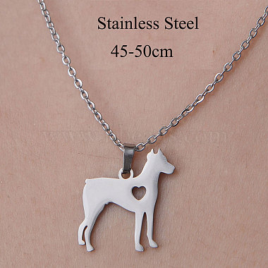 201 Stainless Steel Dog with Heart Pendant Necklace(NJEW-OY001-27)-3