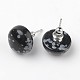 Half Round Dome Natural Snowflake Obsidian Stud Earrings(EJEW-L171-03)-1