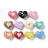 Spray Paint Acrylic Beads, with Rhinestone, Heart, Mixed Color, 15.5x18.5x12mm, Hole: 3mm(X-OACR-H040-02)
