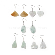 Natural Myanmar Jade/Burmese Jade Dangle Earrings with 925 Sterling Silver Pin for Women, Mixed Shape, Mixed Color, 46~50mm, Pin: 0.6mm(EJEW-G287-04)