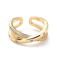Criss Cross Cubic Zirconia Cuff Finger Ring for Women, Real 18K Gold Plated Brass Wrap Open Ring, Cadmium Free & Lead Free, Clear, US Size 6 1/2(16.9mm)(RJEW-C004-03-RS)