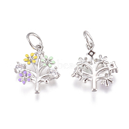Brass Charms, with Micro Pave Cubic Zirconia, Enamel and Jump Rings, Flower, Colorful, Platinum, 13x12x2.5mm, Hole: 3.5mm(ZIRC-L070-95P)