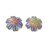 304 Stainless Steel Bead Caps, Flower, Rainbow Color, 14.5x3mm, Hole: 1.6mm(STAS-P363-02A-MC)