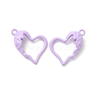 Spray Painted Alloy Pendants, Hollow Heart Charm, Lilac, 21x15.5x0.6mm, Hole: 1.6mm(FIND-B018-01H)