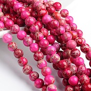 Dyed Natural Imperial Jasper Round Bead Strands, Camellia, 4mm, Hole: 1mm, about 92pcs/strand, 16 inch(G-M274-01-4mm)