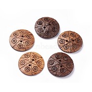 Coconut Buttons, Flat Round, 2-Hole, Coconut Brown, 38~39x3~6mm, Hole: 3mm(X-COCB-G611-05)