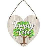 Wood Hanging Wall Decorations, with Jute Twine, Heart with Word, Green, 30x30x5mm(HJEW-WH0046-019)