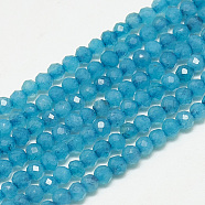 Natural White Jade Beads Strands, Faceted, Dyed, Round, Deep Sky Blue, 2~2.5mm, Hole: 0.3mm, about 173~175pcs/strand, 14.9 inch(G-S300-119D-2mm)