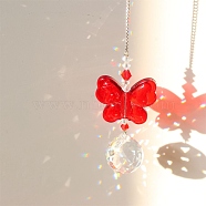 Glass Pendant Decorations,  for Home Bedroom Hanging Decorations, Butterfly, Red, 300x35mm(PW-WGE3AD3-10)