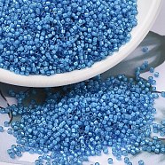 MIYUKI Delica Beads, Cylinder, Japanese Seed Beads, 11/0, (DB1783) White Lined Capri Blue AB, 1.3x1.6mm, Hole: 0.8mm, about 2000pcs/10g(X-SEED-J020-DB1783)