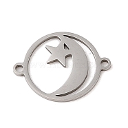 Tarnish Resistant 201 Stainless Steel Connector Charms, Ring with Star & Moon Links, Stainless Steel Color, 19x14.5x1mm, Hole: 1mm(STAS-S126-03P)