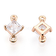 Long-Lasting Plated Brass Cubic Zirconia Links, Clear, Real 18K Gold Plated, Nickel Free, Rhombus, 7.5x5x2.5mm, Hole: 0.5mm(X-KK-K204-105G-NF)